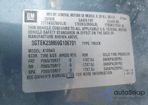 2009 GMC Sierra 1500 Sle from USA, damaged, VIN 3GTEK23M69G106701